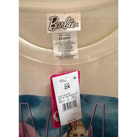 Barbie Sweatshirt Women's Size 2X White Vacation Mode Graphic Crew Neck Pullover - Picture 2 of 3